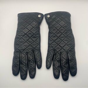 Michael Kors Black Quilted Leather Gloves with Knit Lining Size Large
